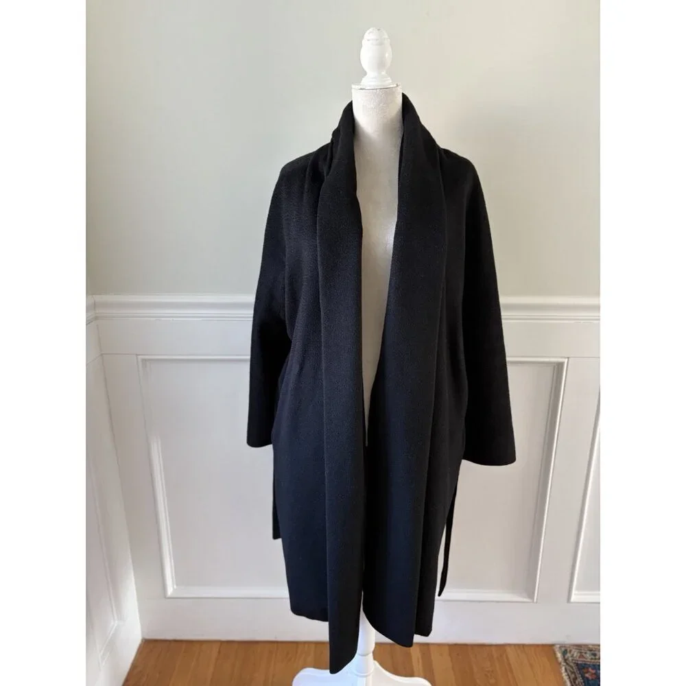 Max Mara Black 100% Camel Hair Shawl Collar Belted Coat MINT - Picture 2 of 7